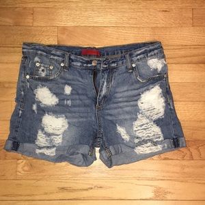 Blue jean distressed shorts